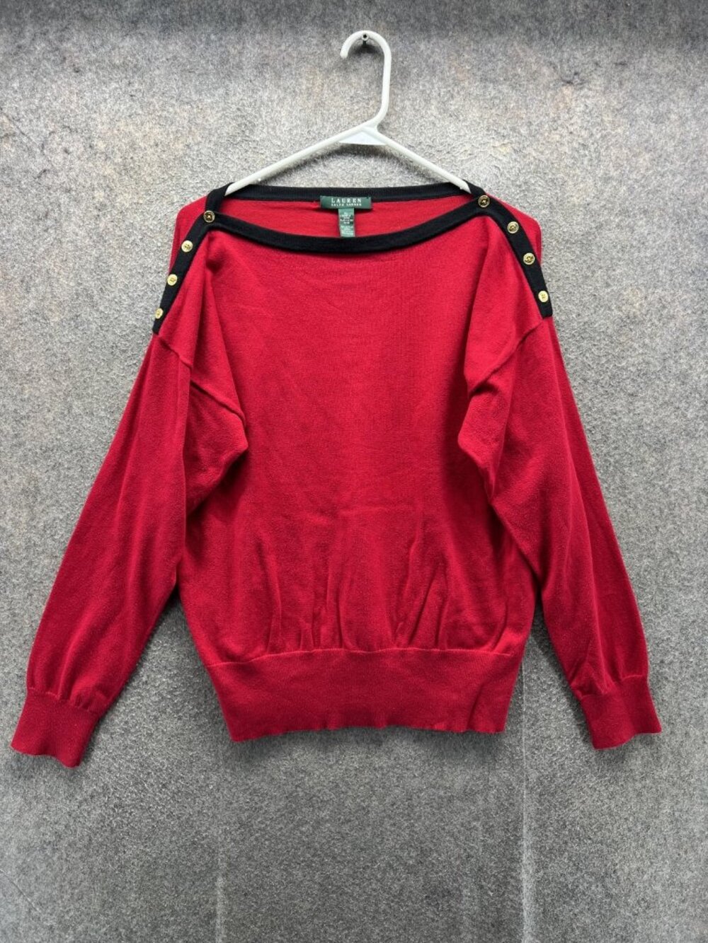 Lauren Ralph Lauren Sweater Womens XL Red Boat Neck Button Shoulder Pullover